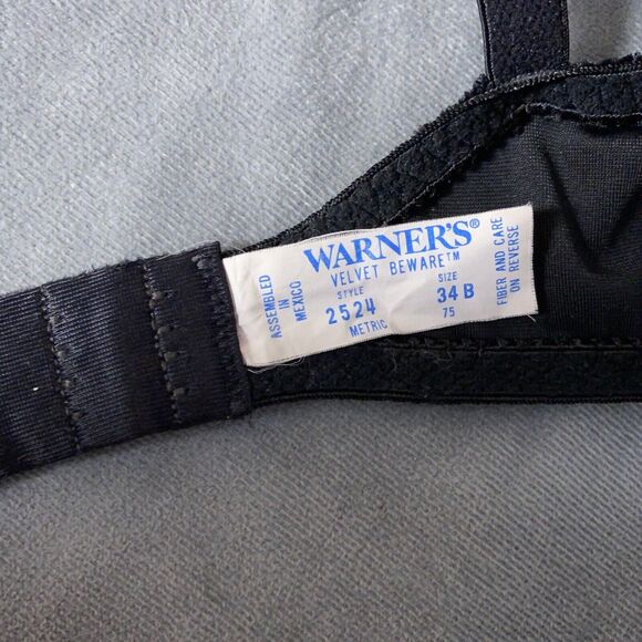 Vintage Warner’s Velvet Beware Bra 34B Black Velvet 2524 Unlined Underwire - Picture 5 of 8